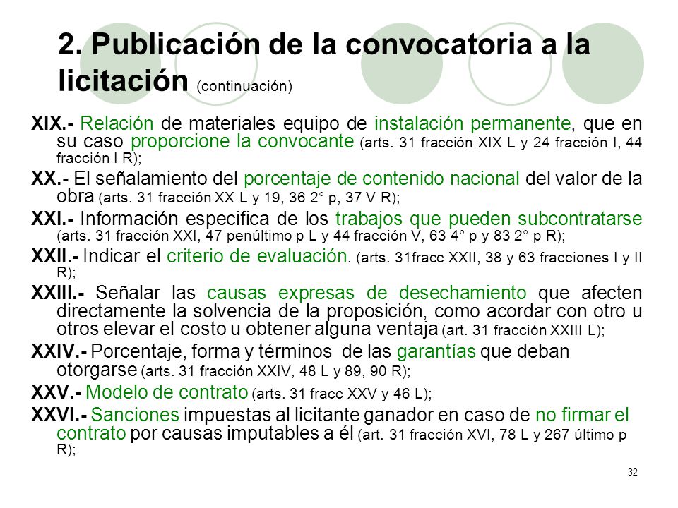 2. Publicación de la convocatoria a la licitación (continuación)