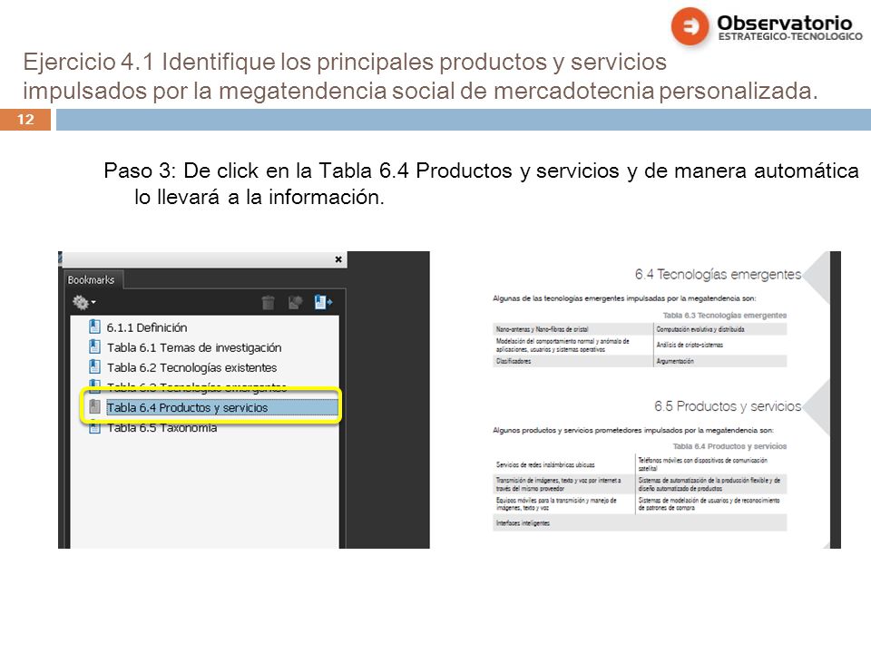 Ejercicio 4.1 Identifique los principales productos y servicios