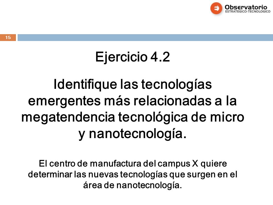 Ejercicio 4.2 Identifique las tecnologías emergentes más relacionadas a la megatendencia tecnológica de micro y nanotecnología.