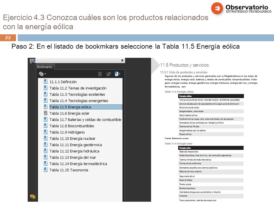 Ejercicio 4.3 Conozca cuáles son los productos relacionados con la energía eólica