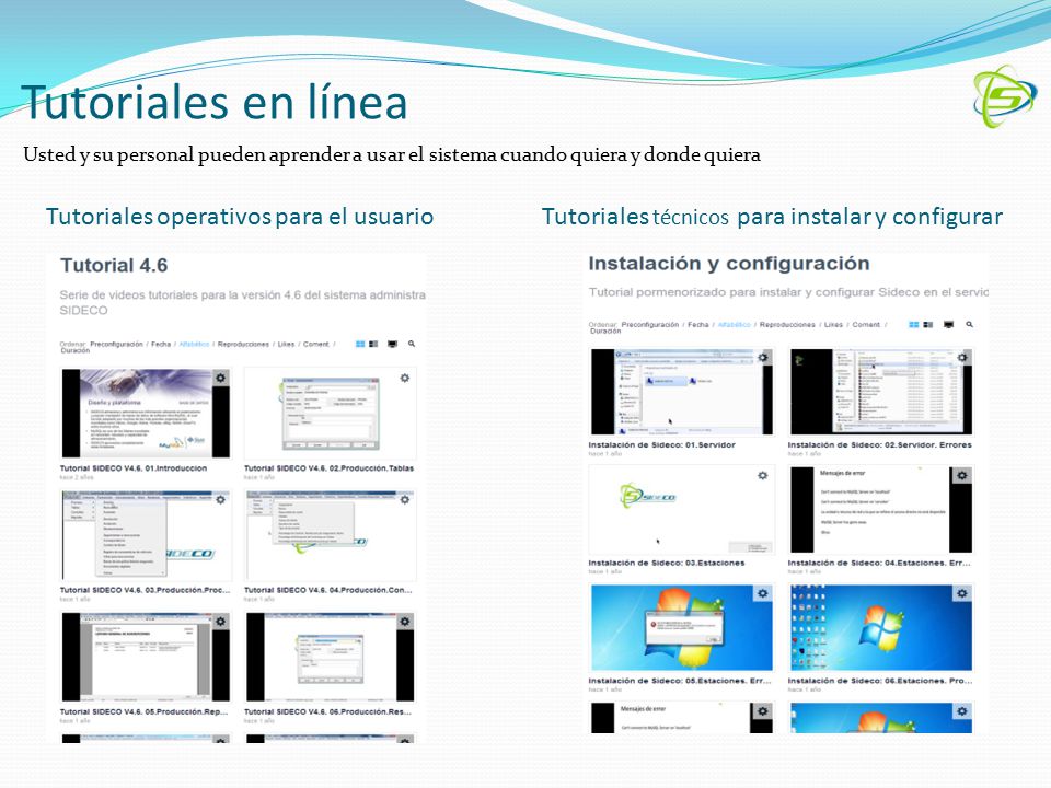 Tutoriales en línea Tutoriales operativos para el usuario