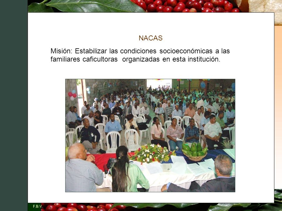 NACAS Misión: Estabilizar las condiciones socioeconómicas a las familiares caficultoras organizadas en esta institución.