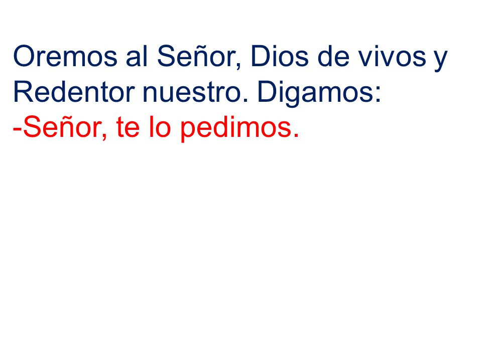 Oremos al Señor, Dios de vivos y Redentor nuestro. Digamos: