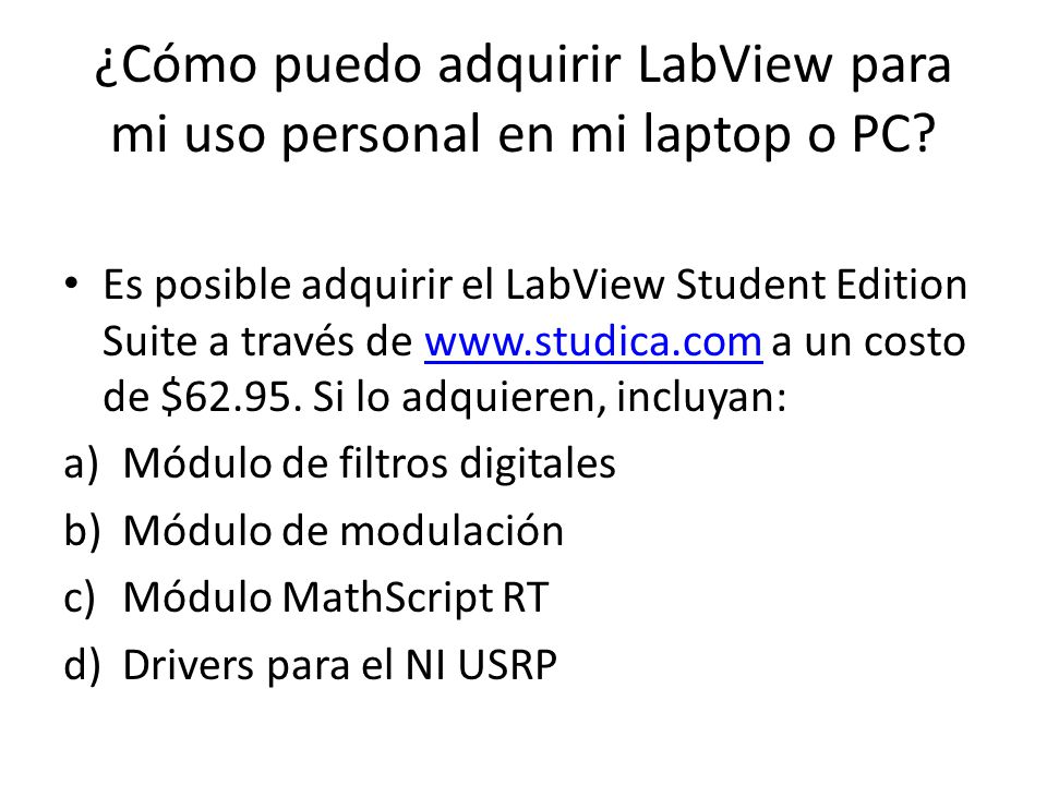 ¿Cómo puedo adquirir LabView para mi uso personal en mi laptop o PC
