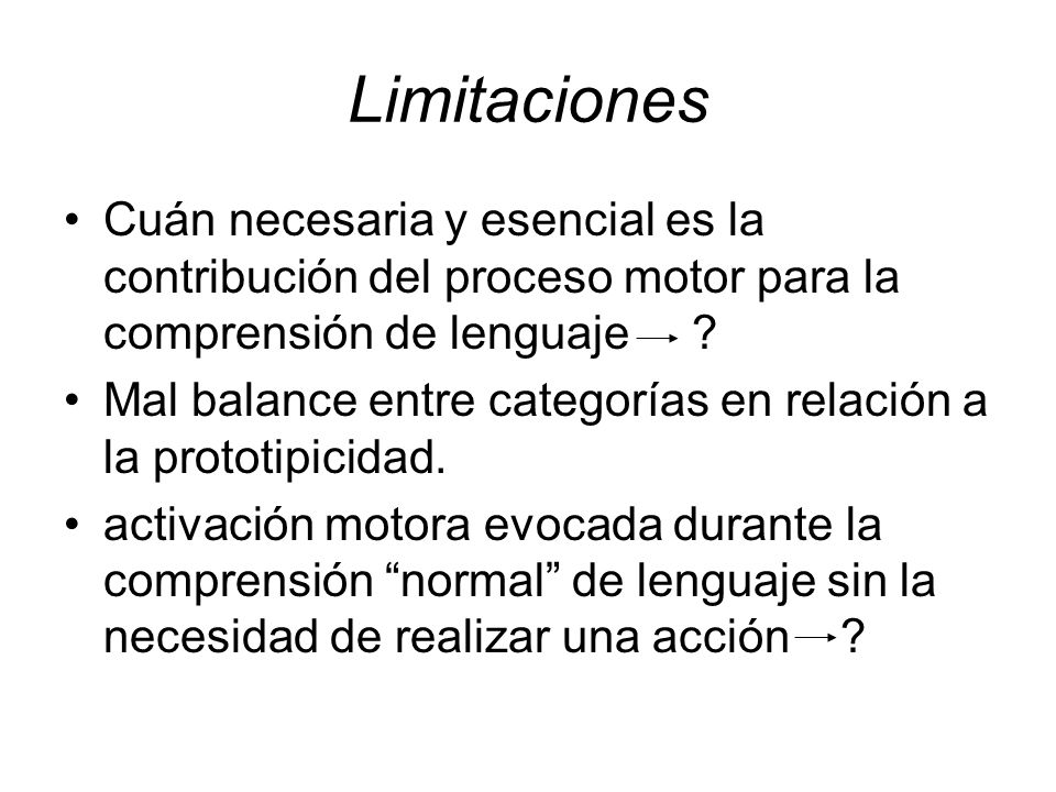 Limitaciones Cuán necesaria y esencial es la contribución del proceso motor para la comprensión de lenguaje