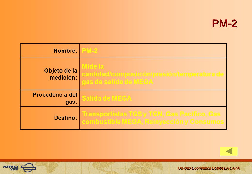 PM-2 Nombre: PM-2. Objeto de la medición: Mide la cantidad/composición/presión/temperatura de gas de salida de MEGA.