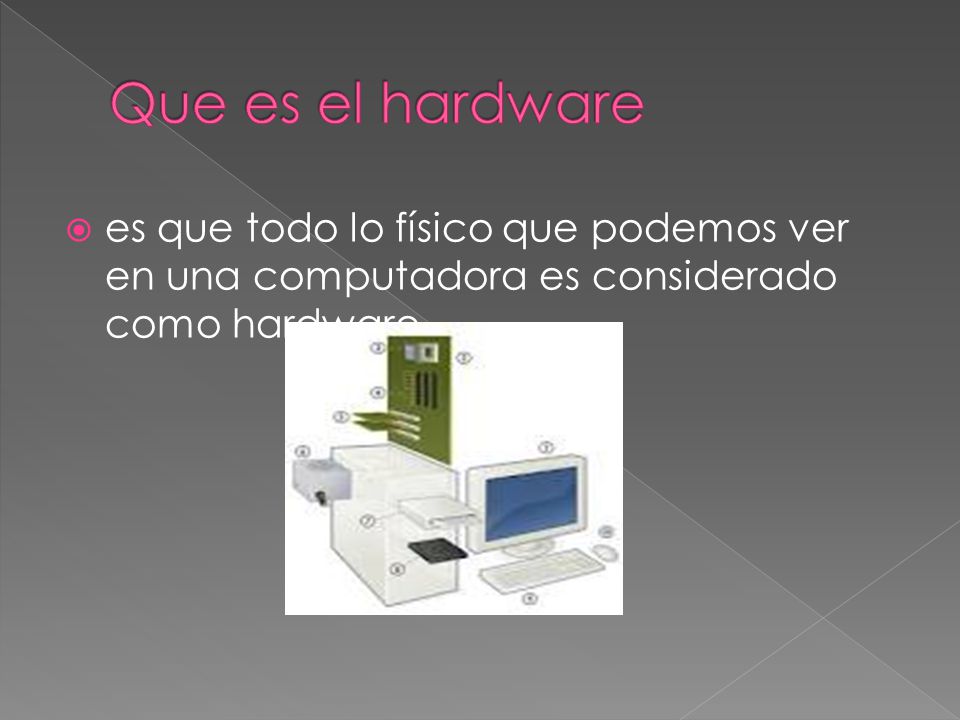 Que es el hardware es que todo lo físico que podemos ver en una computadora es considerado como hardware.
