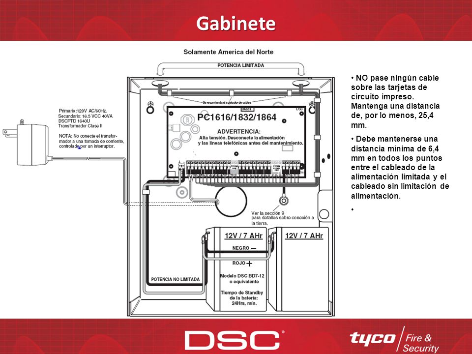 Gabinete NO pase ningún cable sobre las tarjetas de circuito impreso. Mantenga una distancia de, por lo menos, 25,4 mm.