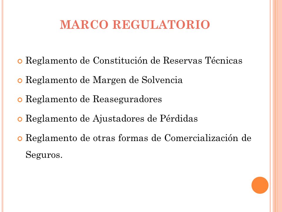 MARCO REGULATORIO Reglamento de Constitución de Reservas Técnicas