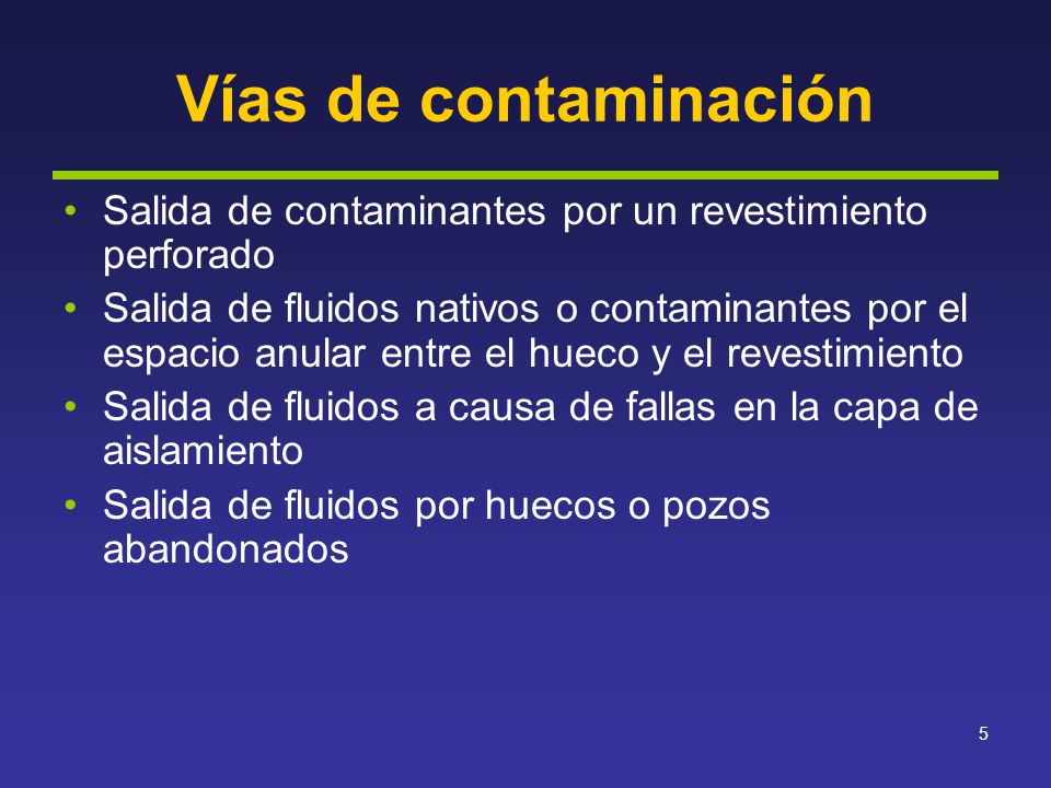 Vías de contaminación Salida de contaminantes por un revestimiento perforado.