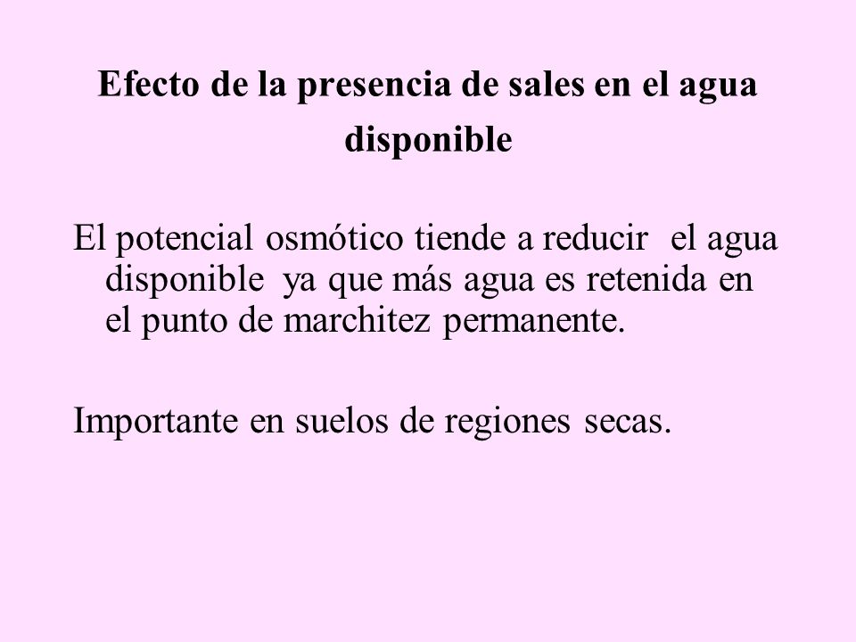 Efecto de la presencia de sales en el agua disponible