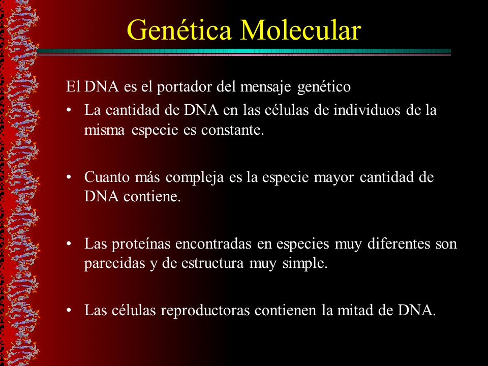 Genética Molecular El DNA es el portador del mensaje genético