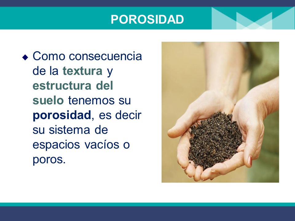 POROSIDAD Como consecuencia de la textura y estructura del suelo tenemos su porosidad, es decir su sistema de espacios vacíos o poros.