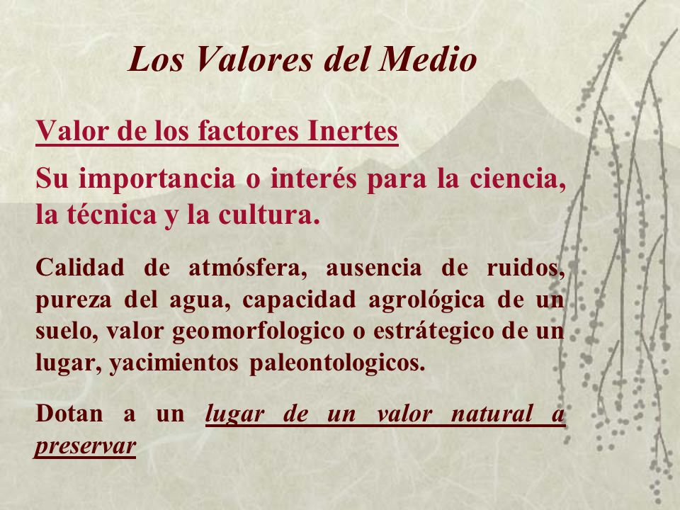 Los Valores del Medio Valor de los factores Inertes