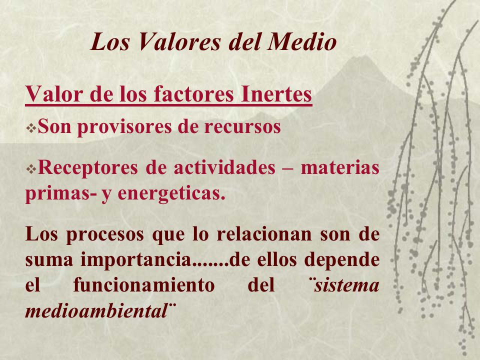 Los Valores del Medio Valor de los factores Inertes