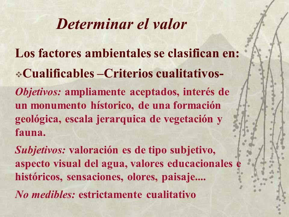 Determinar el valor Los factores ambientales se clasifican en: