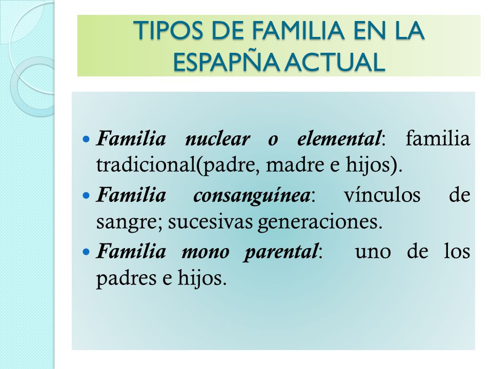 TIPOS DE FAMILIA EN LA ESPAPÑA ACTUAL