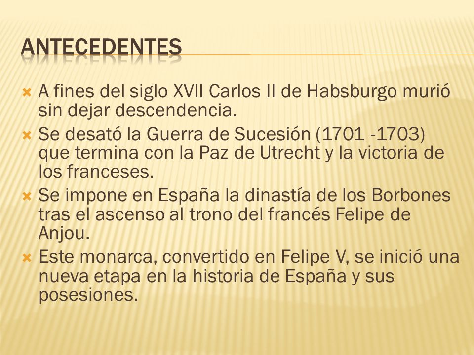ANTECEDENTES A fines del siglo XVII Carlos II de Habsburgo murió sin dejar descendencia.