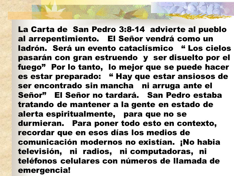 La Carta de San Pedro 3:8-14 advierte al pueblo al arrepentimiento