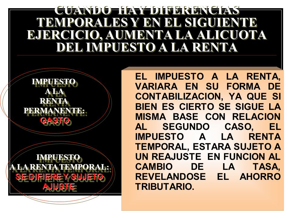 CUANDO HAY DIFERENCIAS TEMPORALES Y EN EL SIGUIENTE EJERCICIO, AUMENTA LA ALICUOTA DEL IMPUESTO A LA RENTA