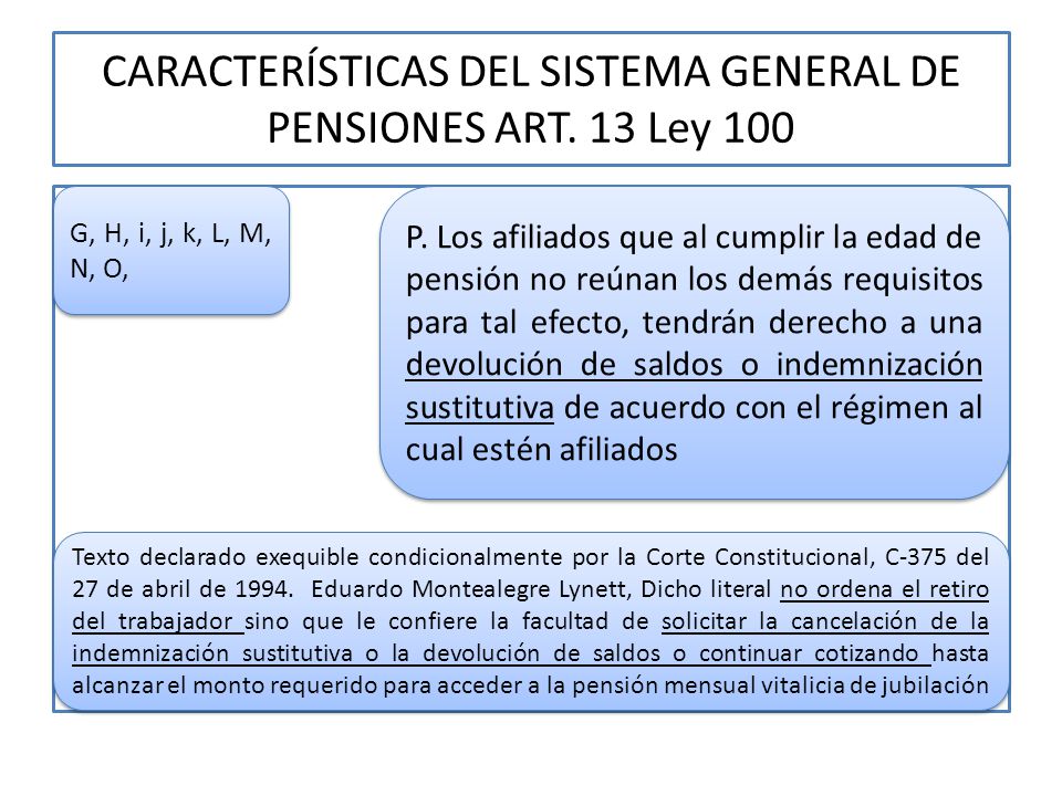 CARACTERÍSTICAS DEL SISTEMA GENERAL DE PENSIONES ART. 13 Ley 100