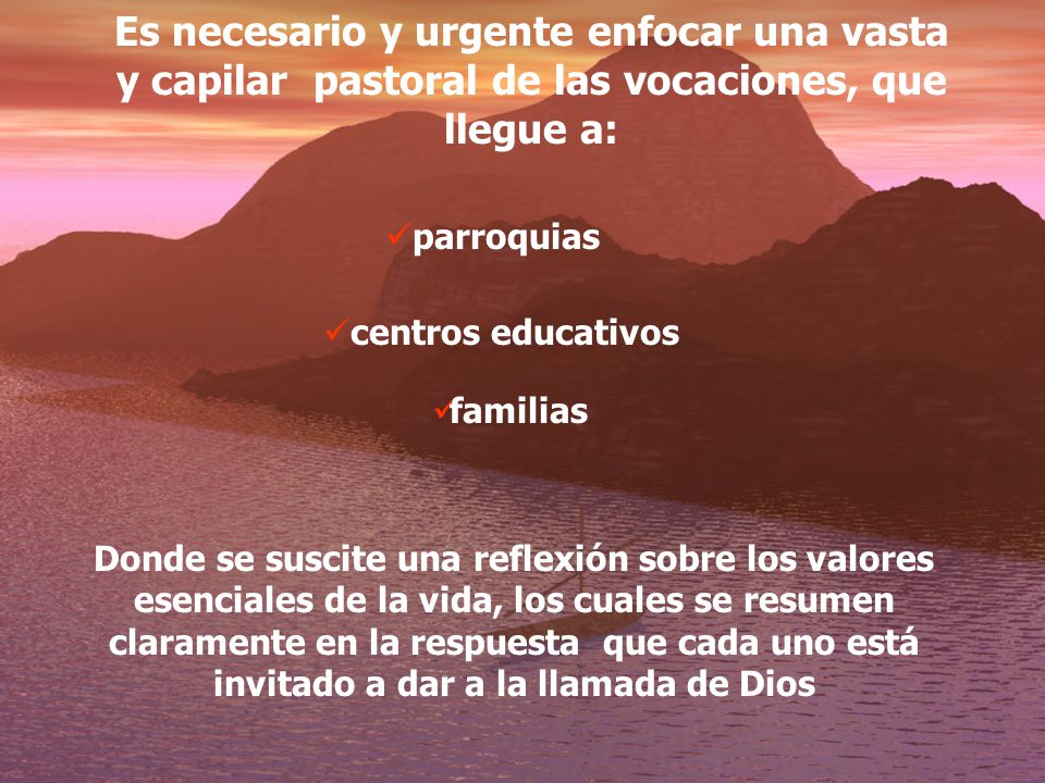 Es necesario y urgente enfocar una vasta y capilar pastoral de las vocaciones, que llegue a: