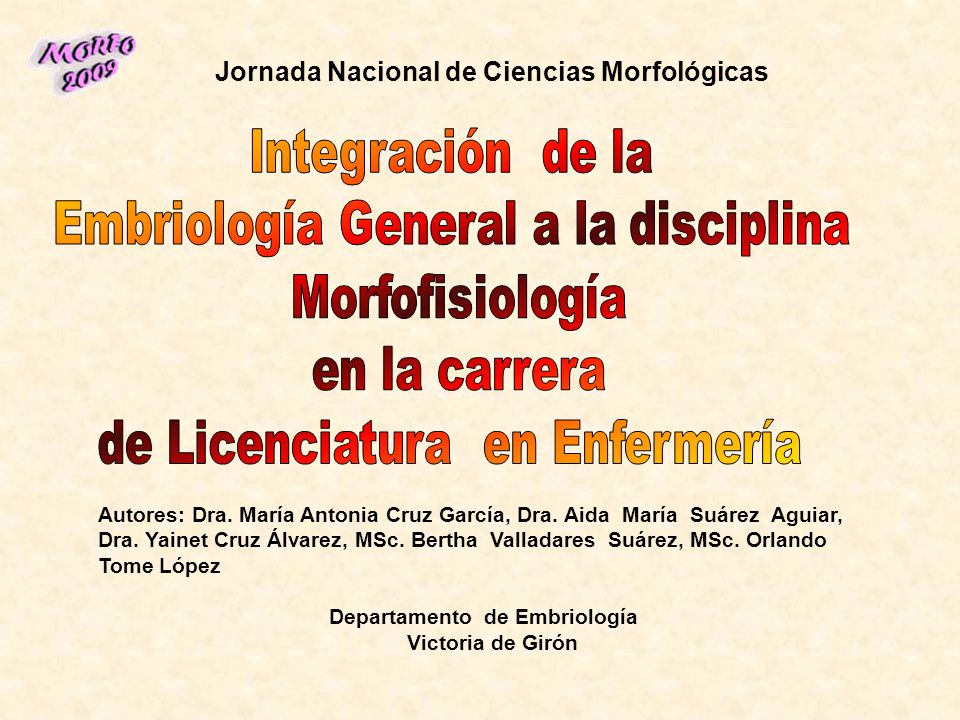 Embriología General a la disciplina Morfofisiología en la carrera