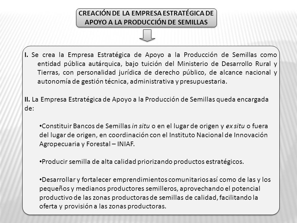 CREACIÓN DE LA EMPRESA ESTRATÉGICA DE APOYO A LA PRODUCCIÓN DE SEMILLAS