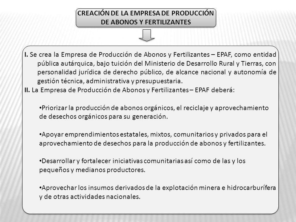 CREACIÓN DE LA EMPRESA DE PRODUCCIÓN DE ABONOS Y FERTILIZANTES