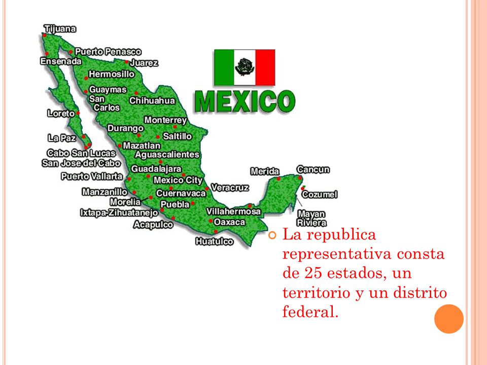 La republica representativa consta de 25 estados, un territorio y un distrito federal.