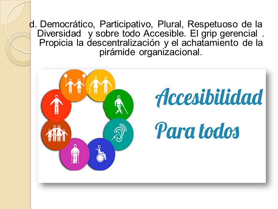 d. Democrático, Participativo, Plural, Respetuoso de la Diversidad y sobre todo Accesible.