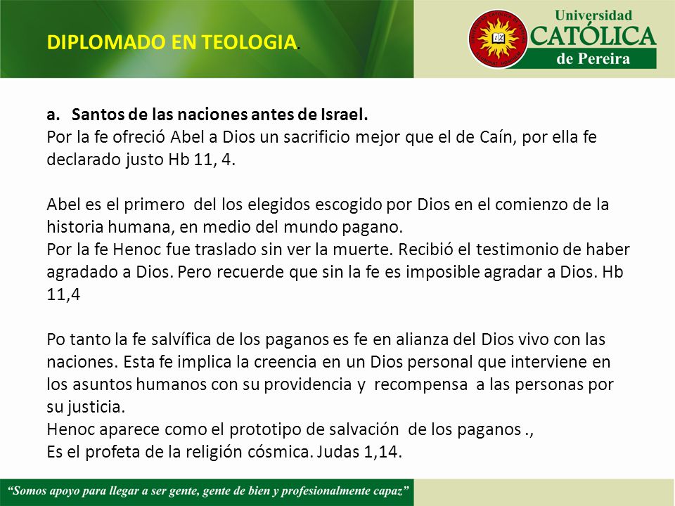 DIPLOMADO EN TEOLOGIA. Santos de las naciones antes de Israel.