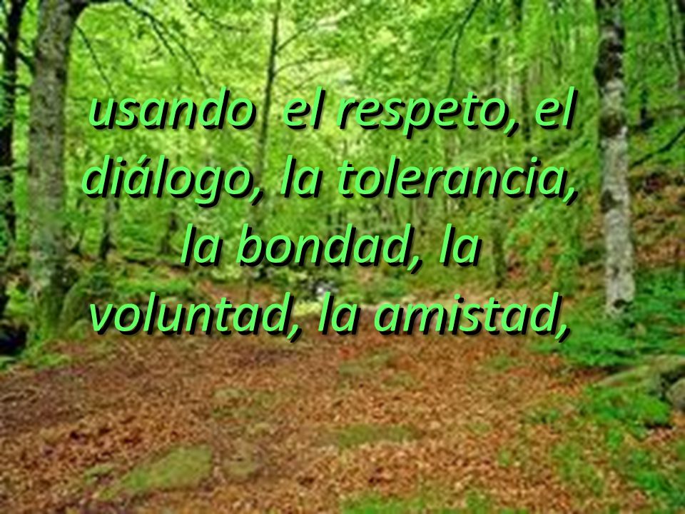 usando el respeto, el diálogo, la tolerancia, la bondad, la voluntad, la amistad,
