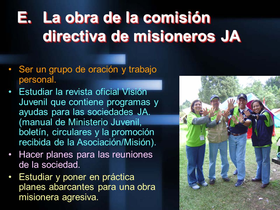 La obra de la comisión directiva de misioneros JA