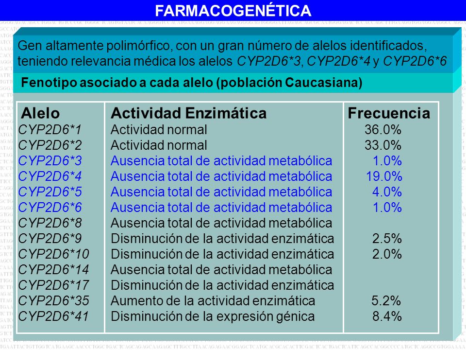 Fenotipo asociado a cada alelo (población Caucasiana)