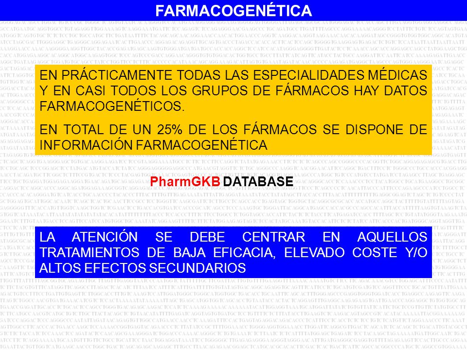 EN PRÁCTICAMENTE TODAS LAS ESPECIALIDADES MÉDICAS Y EN CASI TODOS LOS GRUPOS DE FÁRMACOS HAY DATOS FARMACOGENÉTICOS.