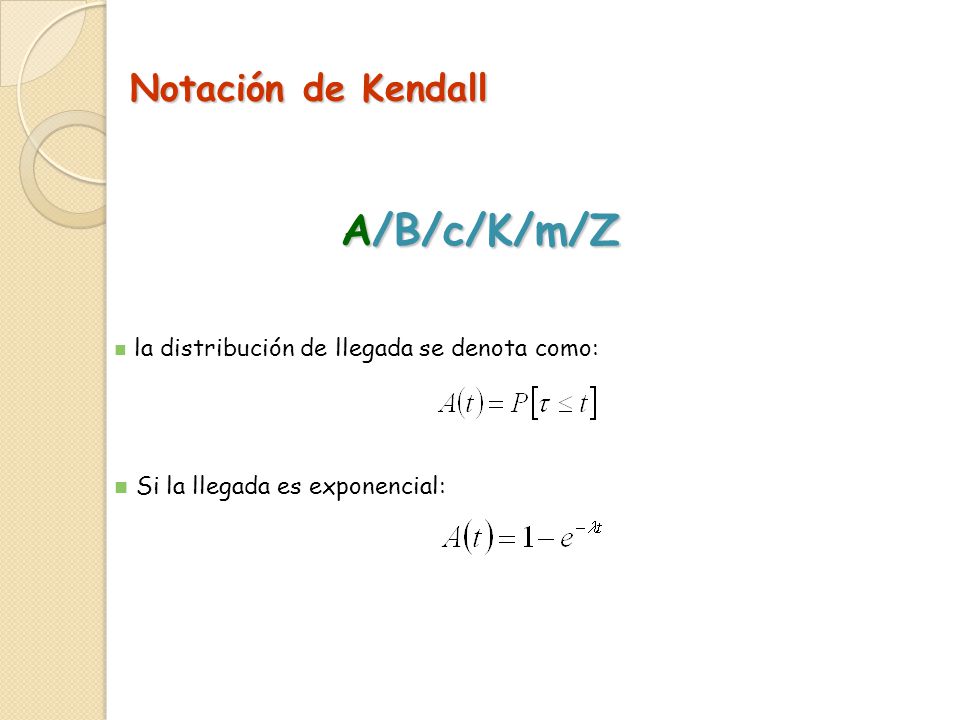A/B/c/K/m/Z Notación de Kendall Si la llegada es exponencial: