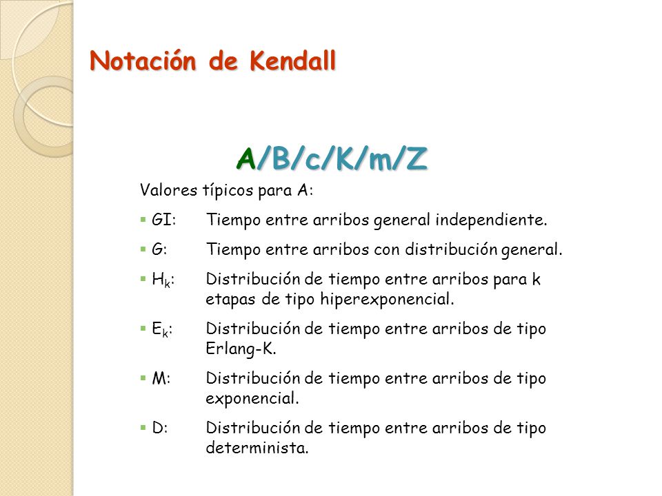 A/B/c/K/m/Z Notación de Kendall Valores típicos para A: