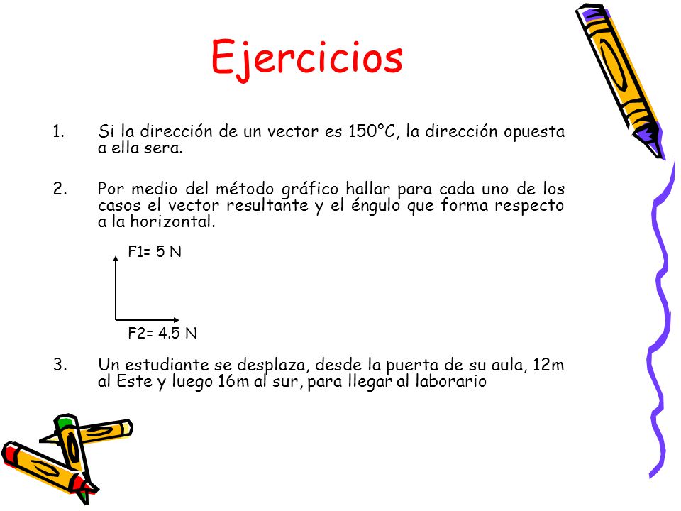 Ejercicios Si la dirección de un vector es 150°C, la dirección opuesta a ella sera.