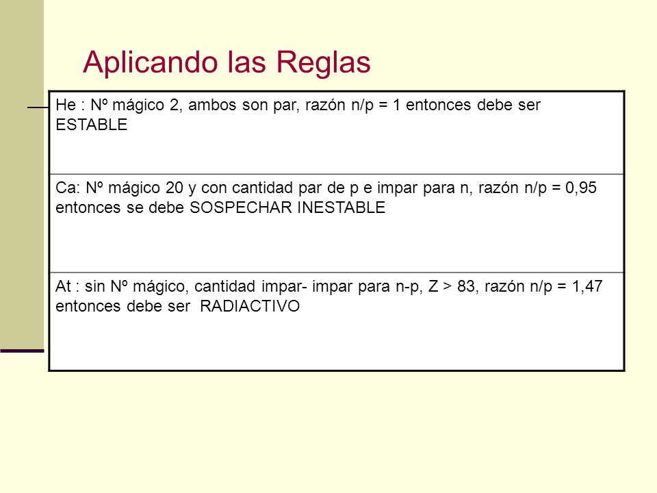 Aplicando las Reglas He : Nº mágico 2, ambos son par, razón n/p = 1 entonces debe ser ESTABLE.