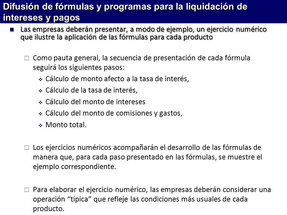 Difusión de fórmulas y programas para la liquidación de intereses y pagos