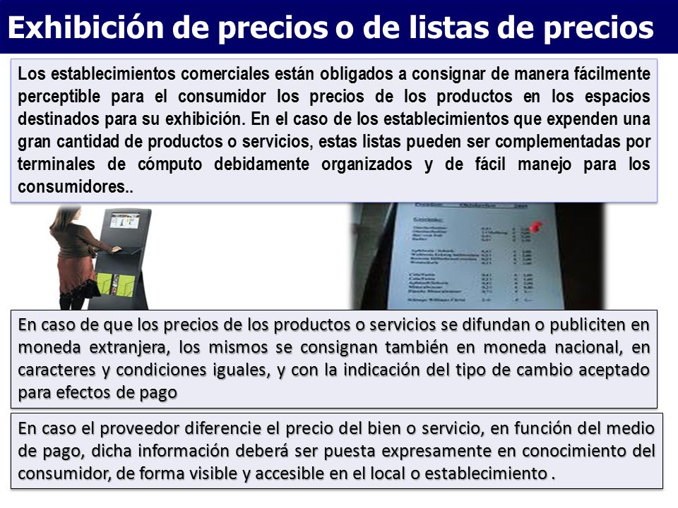 Exhibición de precios o de listas de precios