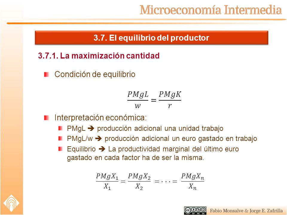 3.7. El equilibrio del productor