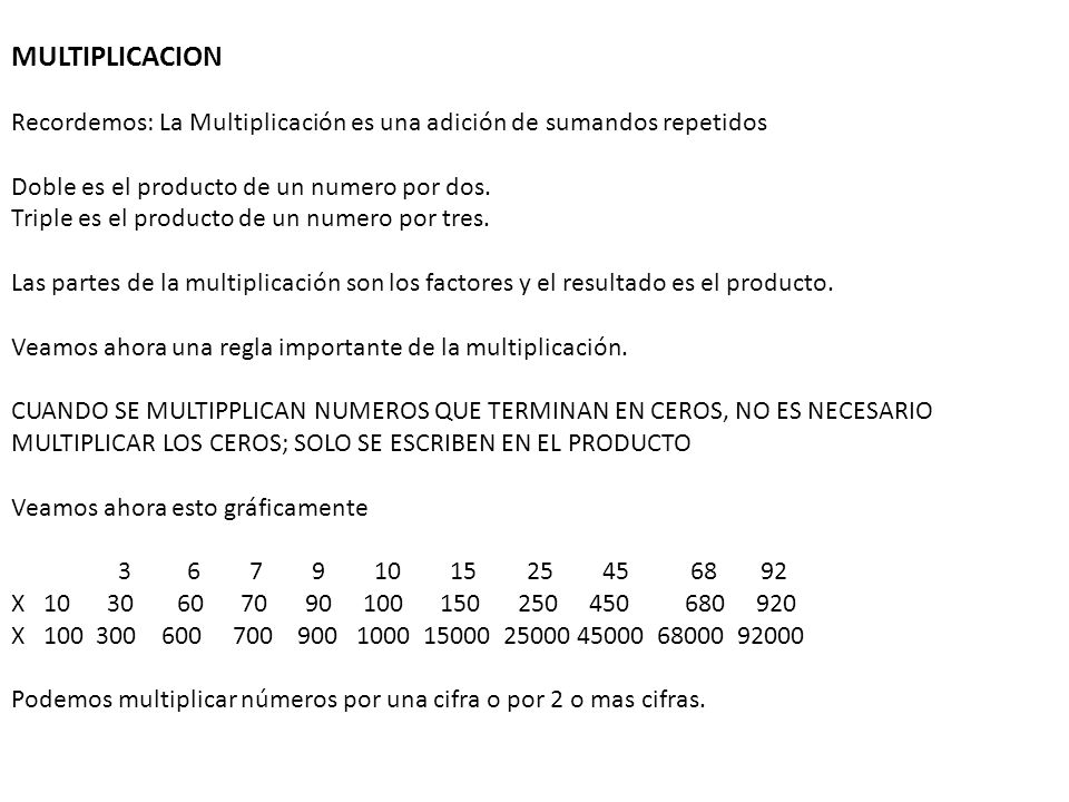 MULTIPLICACION Recordemos: La Multiplicación es una adición de sumandos repetidos. Doble es el producto de un numero por dos.