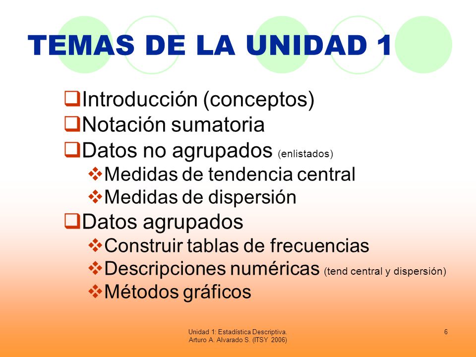 Unidad 1: Estadística Descriptiva. Arturo A. Alvarado S. (ITSY 2006)