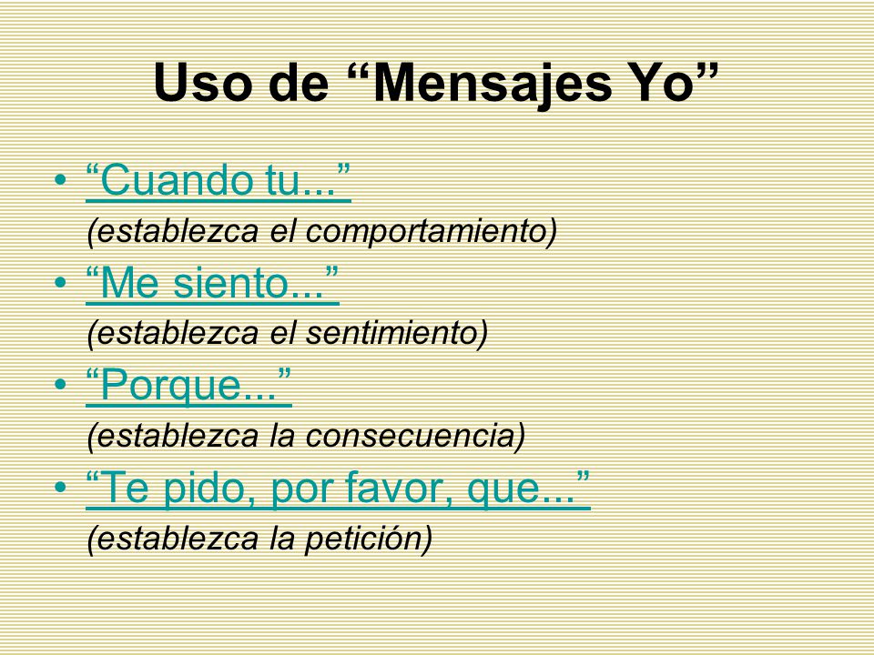 Uso de Mensajes Yo Cuando tu... Me siento... Porque...
