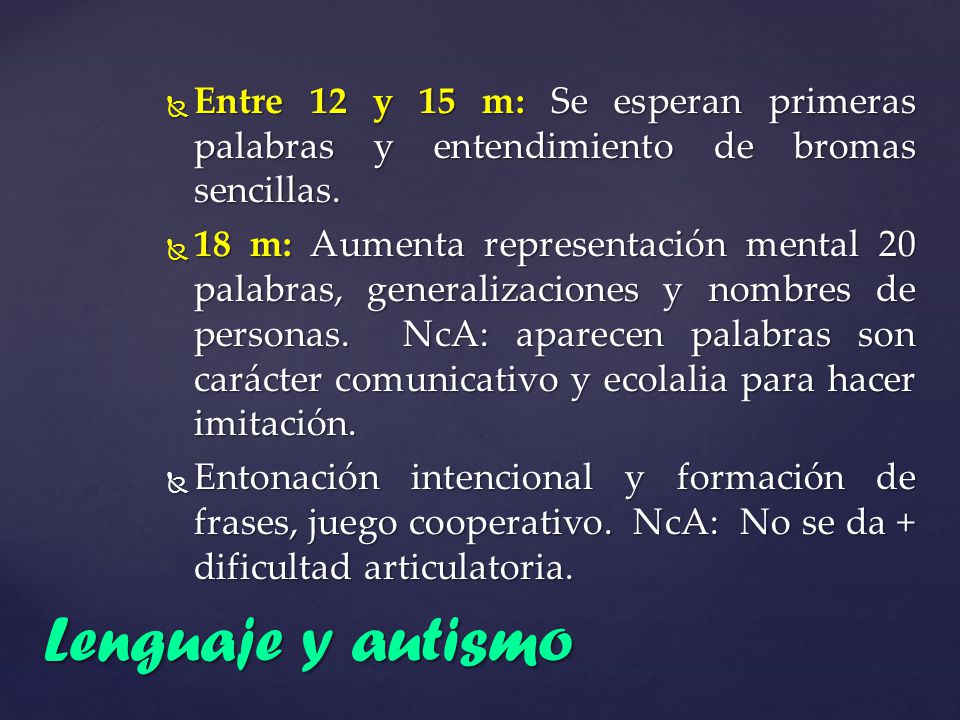 Entre 12 y 15 m: Se esperan primeras palabras y entendimiento de bromas sencillas.
