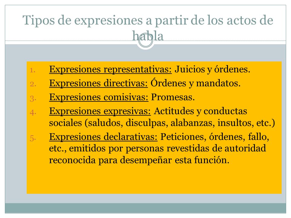 Tipos de expresiones a partir de los actos de habla