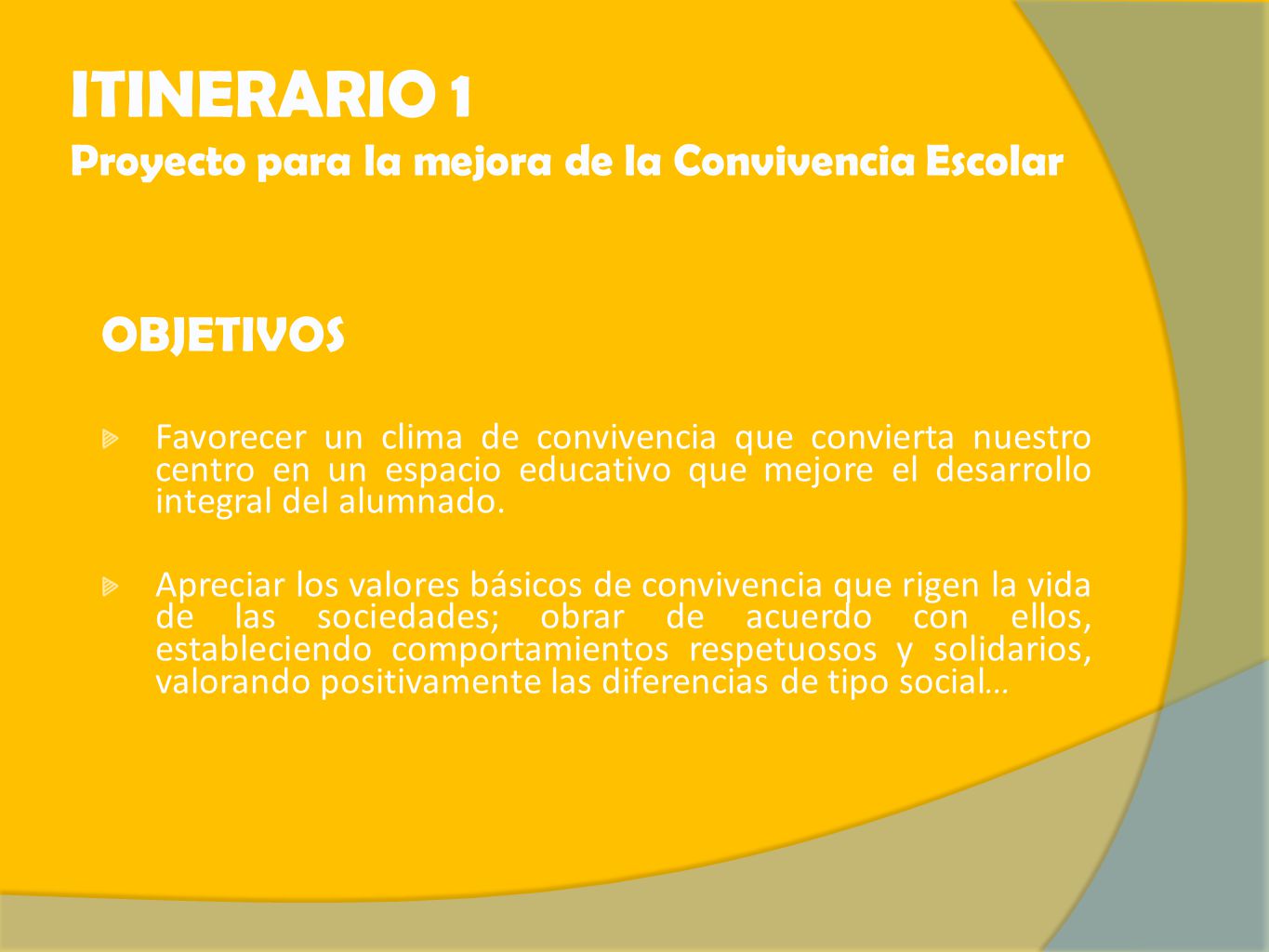 ITINERARIO 1 Proyecto para la mejora de la Convivencia Escolar