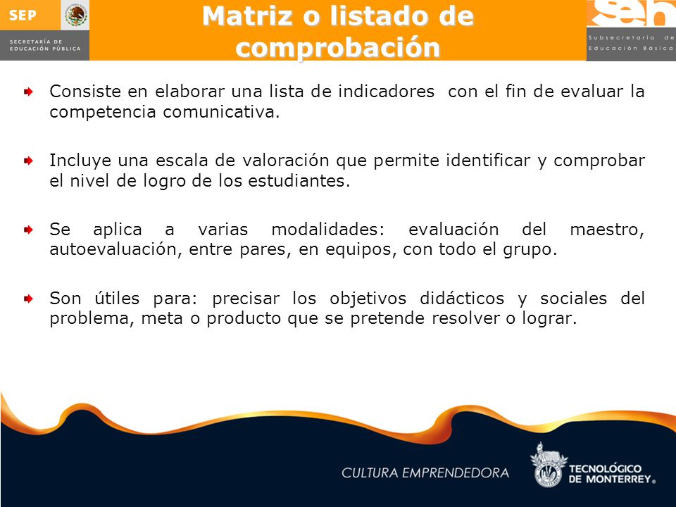 Matriz o listado de comprobación
